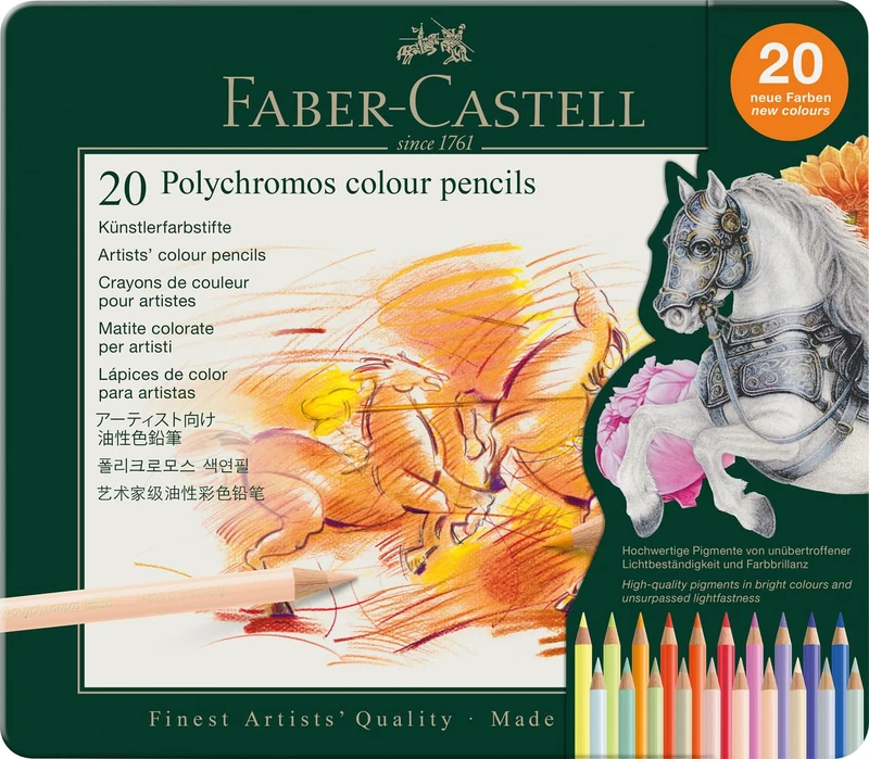 Faber-Castell Art & Graphic Polychromos Colour Pencils Tin of 20 Additional Colours, Coloured Pencils, for Art, Craft, Drawing, Sketching, Home, School, University, Colouring