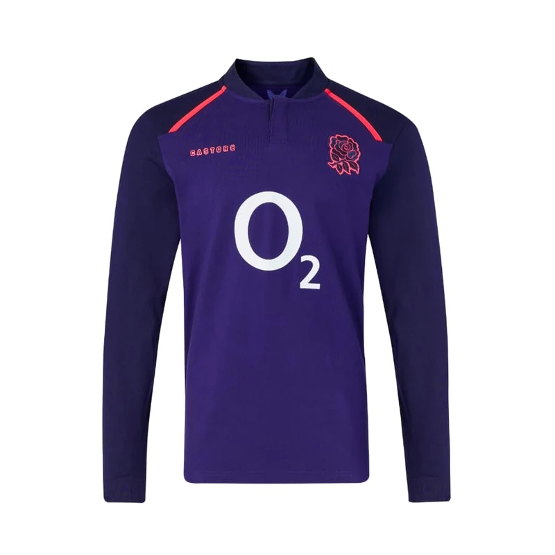 Castore England Rugby Men's Alternate Classic Long Sleeve Shirt, Rhodonite, Maritime Blue, Diva Pink, XS