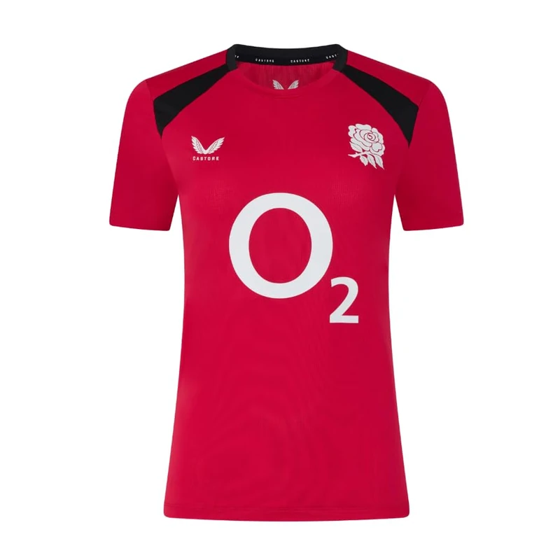 Castore England Rugby Women's Performance Short Sleeve Tee, Persian Red Black, 14