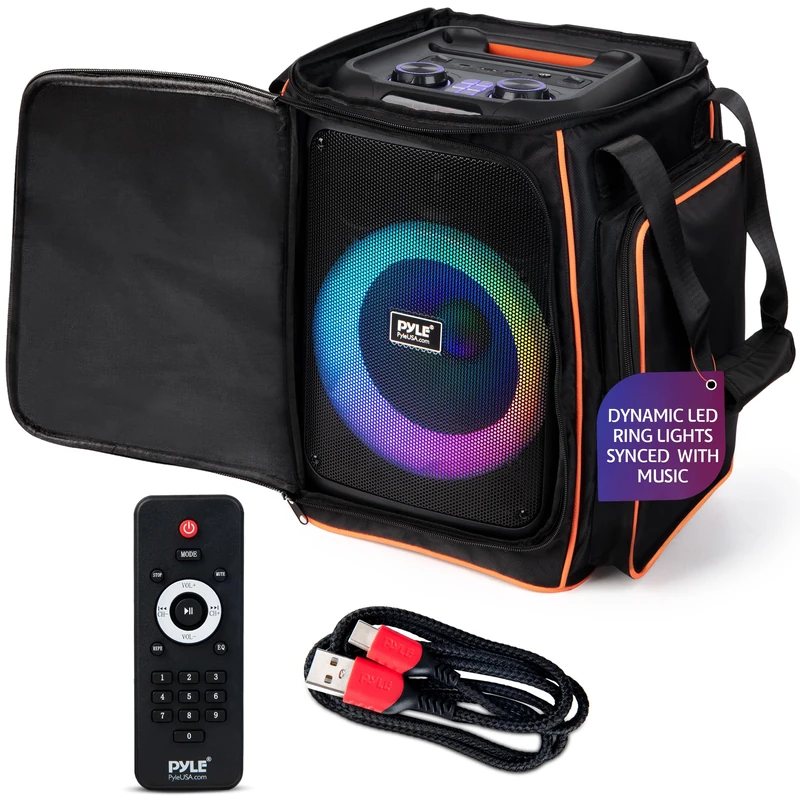 Pyle Portable Bluetooth Party Speaker with LED Lights & Carry Bag – Wireless PA Speaker System with True Wireless Stereo, Powerful Bass, USB/AUX Input for Karaoke, Parties & Outdoor Events
