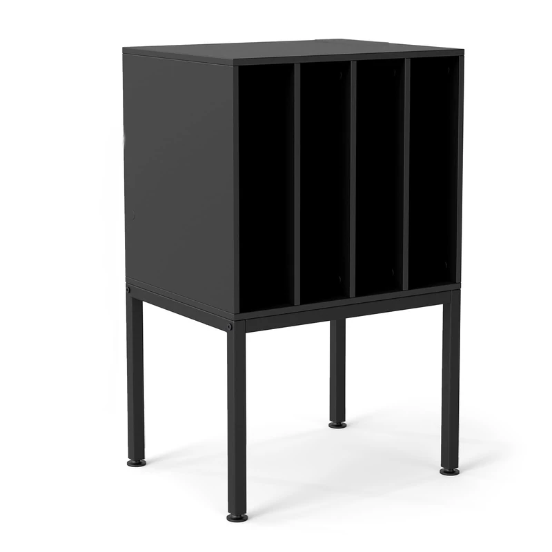 CASART Record Player Stand, Metal Legs Turntable Stand Station End Table with 4 Vinyl Display Shelves, Wooden Albums Holder Vinyl Record Storage Cabinet for Living Room Bedroom (Black)