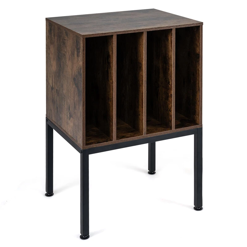CASART Record Player Stand, Metal Legs Turntable Stand Station End Table with 4 Vinyl Display Shelves, Wooden Albums Holder Vinyl Record Storage Cabinet for Living Room Bedroom (Rustic Brown+Black)