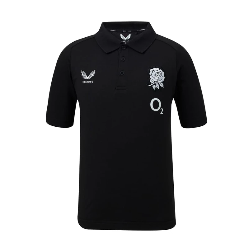 England Rugby Unisex Polo Shirt, Castore Black, 8 Years