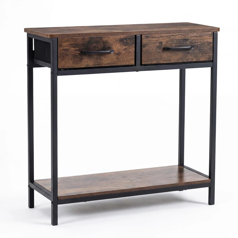 CASART Console Table with Drawers, 75CM Narrow Entryway Table with Open Storage Shelf, Modern Accent Behind Couch Sofa Tables for Living Room Hallway Entrance (Rustic Brown+Black)