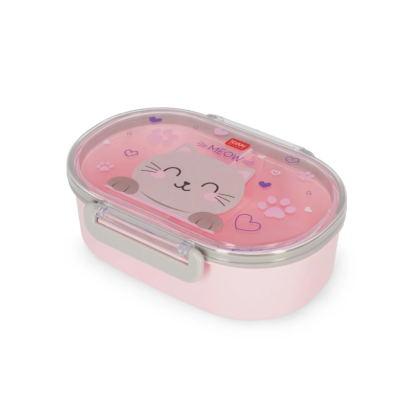 LEGAMI - Kitty-Themed Lunch Box 1 Snack Box with Removable Divider Clip Lock Easy to Open and Close Dishwasher Safe 18 x 7 x 14 cm