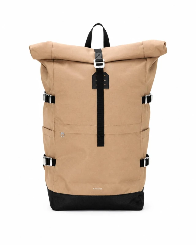 Sandqvist Icon Rolltop Backpack 16”, 26L, Beige, Laptop Backpack, 16" Laptop Compartment, Water-Resistant, Recycled Materials