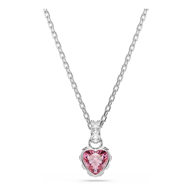 Swarovski Chroma Pendant, Mixed Cuts, Pink, Rhodium Plated