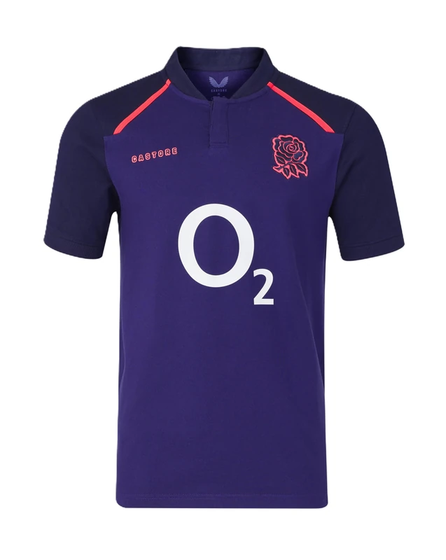 Castore England Rugby Unisex Alternate Classic Short Sleeve Shirt, Rhodonite, Maritime Blue, Diva Pink, 13 Years