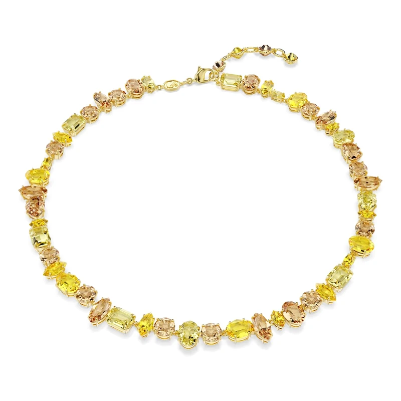 Swarovski Gema Necklace, Mixed Cuts, Yellow, 18K Gold Finish