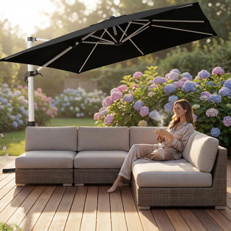 JUMMICO 4x3m Rectangular Cantilever Garden Parasol with Crank Tilt, Aluminium Pole, 8 Ribs, 360° Rotation, UV Protection Waterproof, Outdoor Umbrella for Garden, Lawn, Terrace, Grey