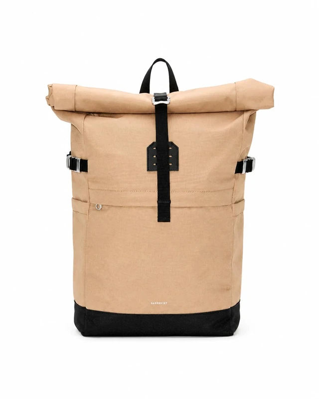 Sandqvist Icon Rolltop Backpack 14”, 23L, Beige, Laptop Backpack, 14" Laptop Compartment, Water-Resistant, Recycled Materials