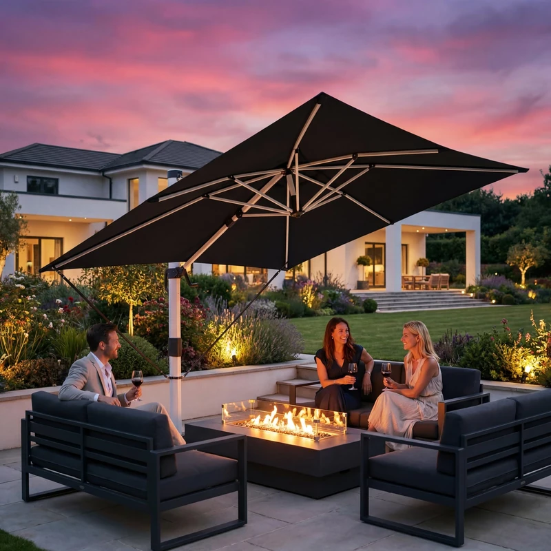 JUMMICO 3x3m Cantilever Garden Parasol with Crank Tilt, Heavy Duty Aluminium Frame, UV Protection, Waterproof, 360° Rotation Foot Pedal, Outdoor Patio Umbrella for Garden, Lawn Terrace,Grey - Image 1