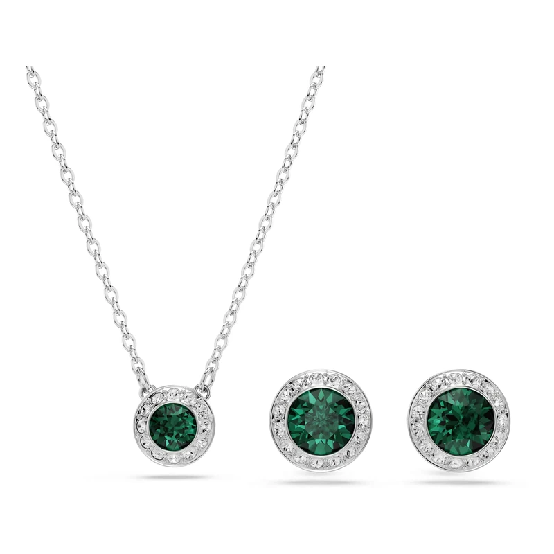Swarovski Una Angelic Set, Set (2), Round Cut, Green, Rhodium Plated