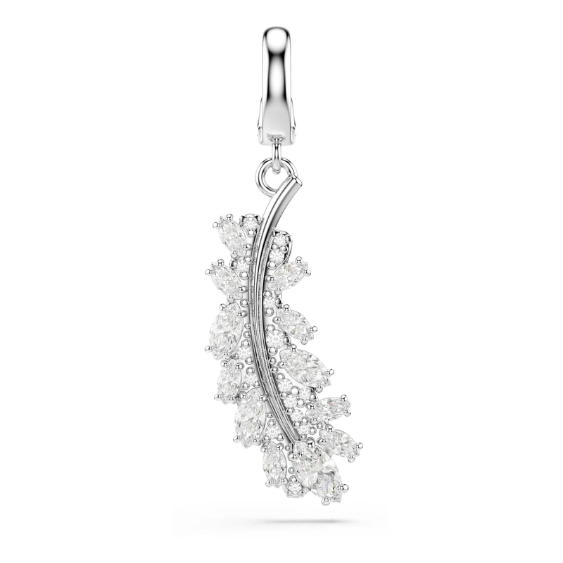 Swarovski Vienna Charm, Mixed Cuts, Feather, White, Rhodium Plated