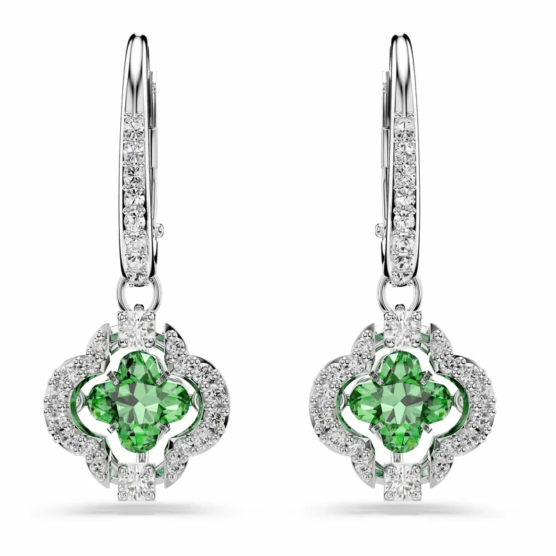 Swarovski Una Angelic Drop Earrings, Mixed Cuts, Green, Rhodium Plated