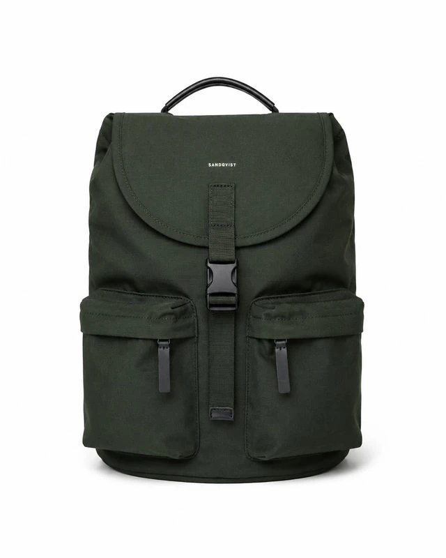 Sandqvist Everyday Backpack 16”, 17.5L, Dark Green, Water-Resistant Laptop Backpack, Recycled Polyester