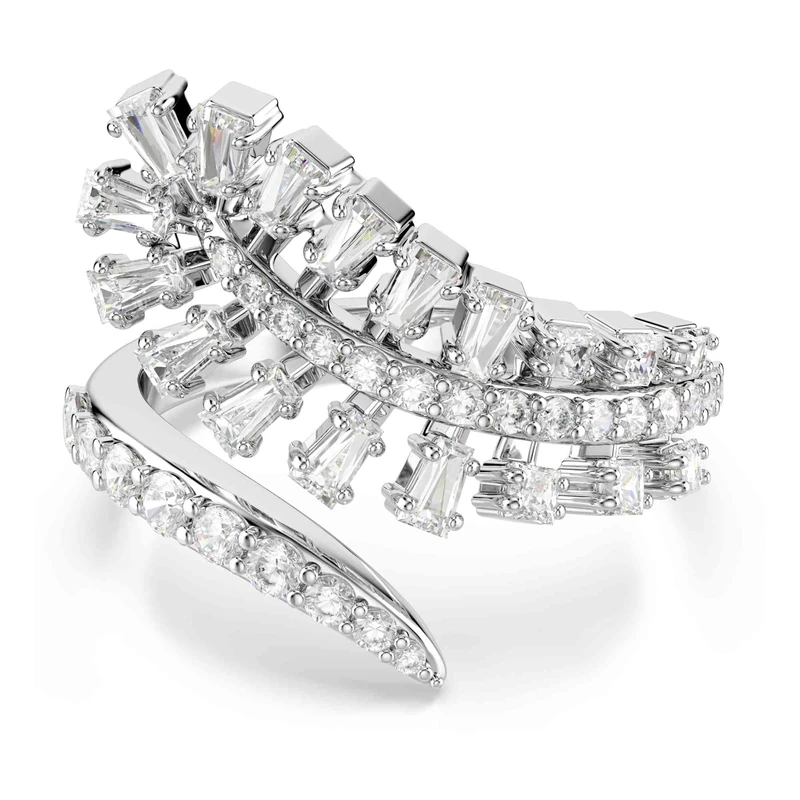 Swarovski Vienna Open Ring, Mixed Cuts, Feather, White, Rhodium Plated