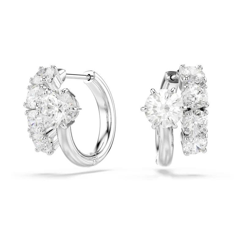 Swarovski Matrix Hoop Earrings, Round Cut, White, Rhodium Plated - Image 1