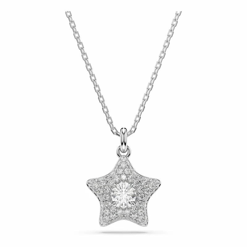 Swarovski Sublima Pendant, Round Cut, Star, White, Rhodium Plated