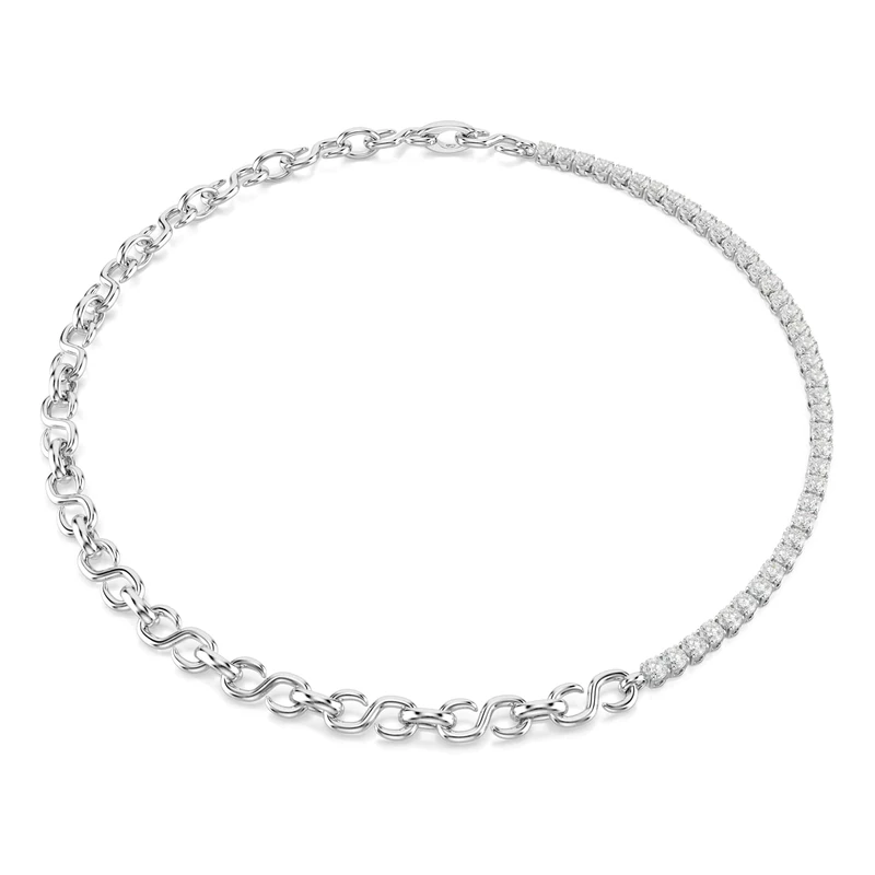 Swarovski Matrix Necklace, S-Shape, Round Cut, White, Rhodium Plated