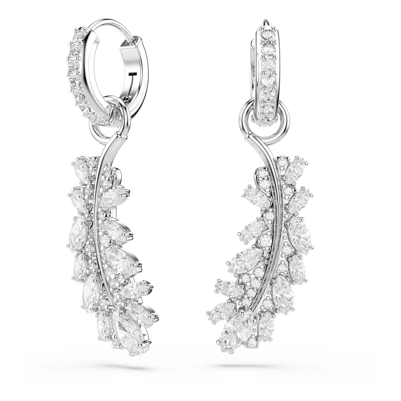 Swarovski Vienna Earrings, Mixed Cuts, Feather, White, Rhodium Plated