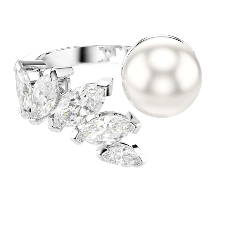 Swarovski Mesmera Open Ring, Crystal Pearl, Marquise Cut, White, Rhodium Plated
