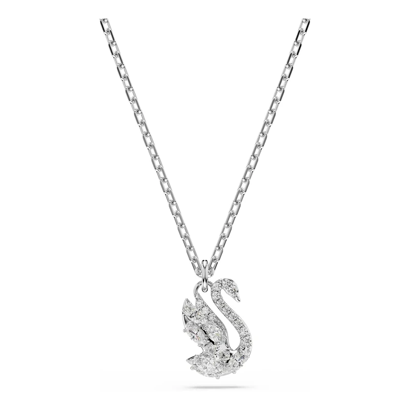 Swarovski Swan Pendant, Mixed Cuts, Swan, White, Rhodium Plated