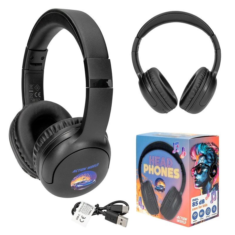 Depesche Action World 13801 Bluetooth Headphones in Black with Racing Car Motif, Wireless, for On the Go with USB-C Charging Cable, Playing Time Approx. 20 Hours - Image 1