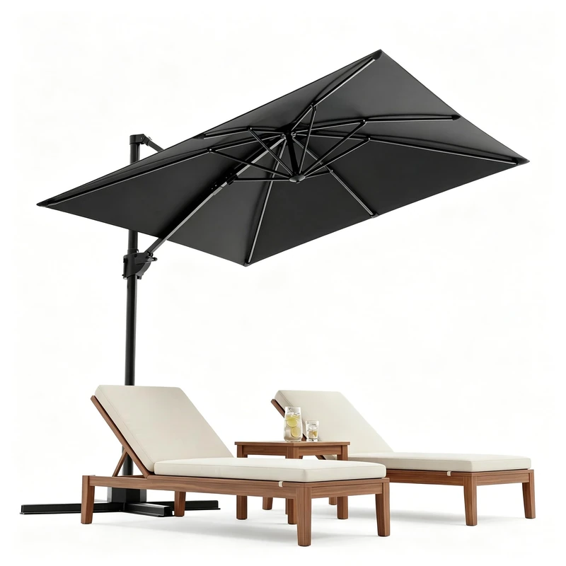 JUMMICO 2.7x2.7m Square Cantilever Garden Parasol, Metal Pole with 8 Ribs, UV Protection Waterproof, 360° Rotation Foot Pedal, Outdoor Patio Umbrella for Garden, Lawn, Terrace,Grey