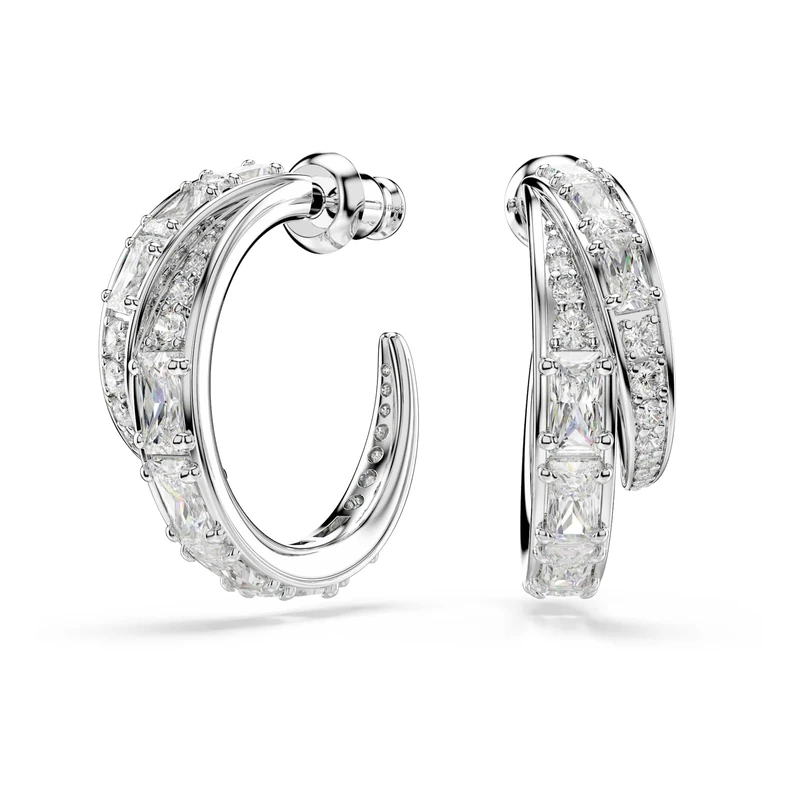Swarovski Vienna Hoop Earrings, Mixed Cuts, White, Rhodium Plated