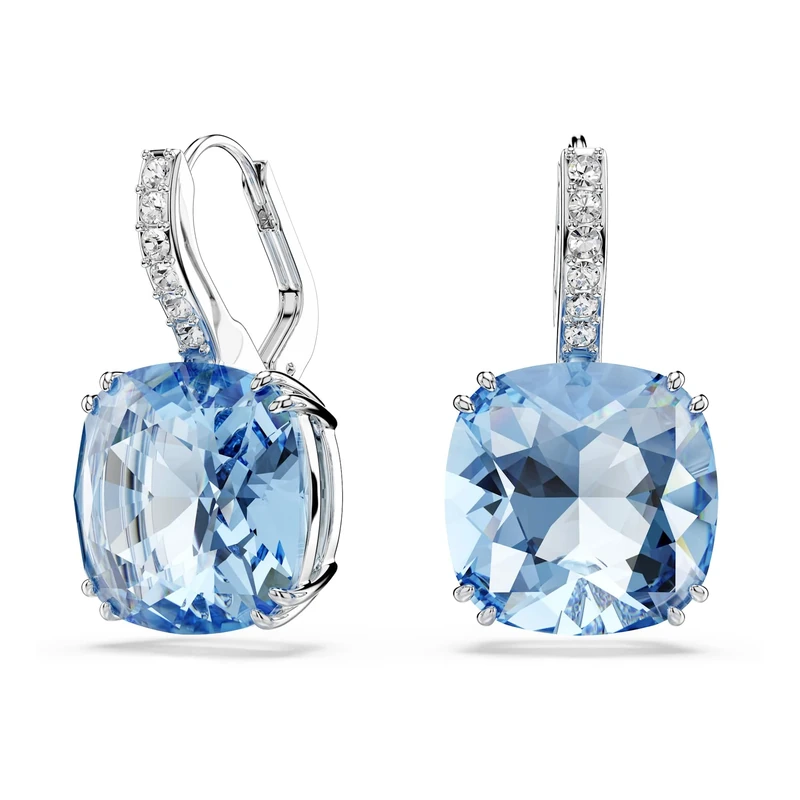 Swarovski Millenia Drop Earrings, Cushion Cut, Blue, Rhodium Plated