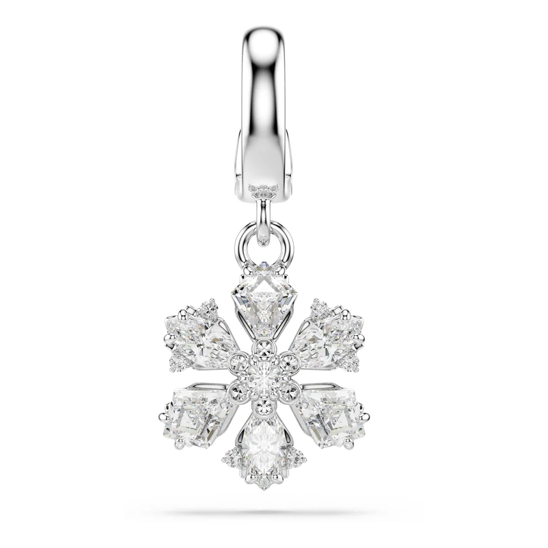 Swarovski Idyllia Charm, Mixed Cuts, Snowflake, White, Rhodium Plated
