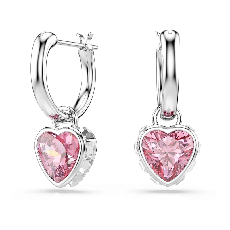 Swarovski Chroma Drop Earrings, Heart, Pink, Rhodium Plated