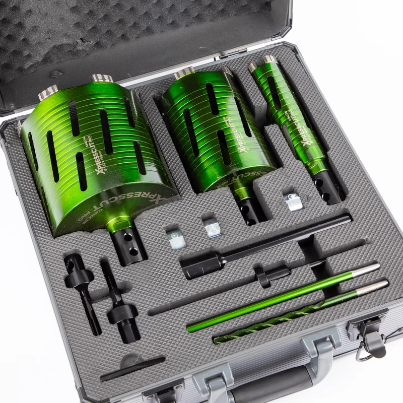 Clipacore XPRESSCUT Electricians Kit, 42, 112 and 152mm Dry Diamond Core Bits, Quick Release Adaptors, HEX and SDS Extension Bars, Knock Out Tool for Cable Conduit HVAC Drilling Set, Trade Pack, QCELK