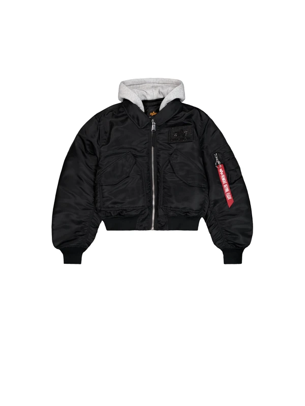 Alpha Industries Women's CWU-45/P Hooded Bomber Jacket, Black, S