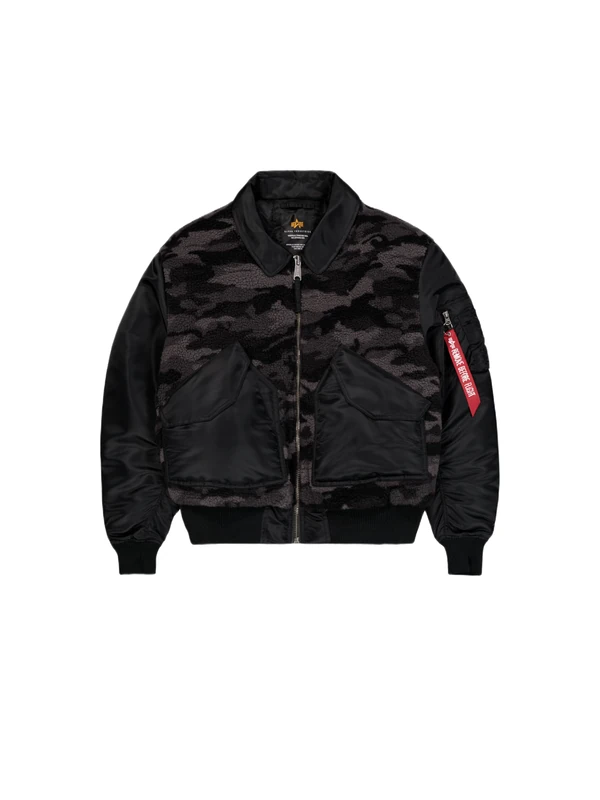 Alpha Industries Men's CWU-45/P Teddy MOD Camo Bomber Jacket, Black Camo, L