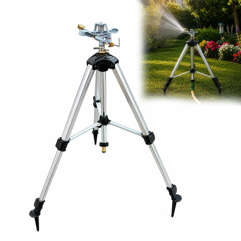 GARDENIX Adjustable Aluminium Tripod Impact Sprinkler for Lawn and Garden, Adjustable Height Sprinkler Stand with Stable Ground Spikes, Spike Feet