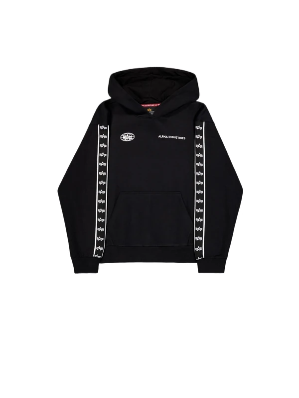 Alpha Industries Men's Logo Track Tape Hoodie, Black, XL