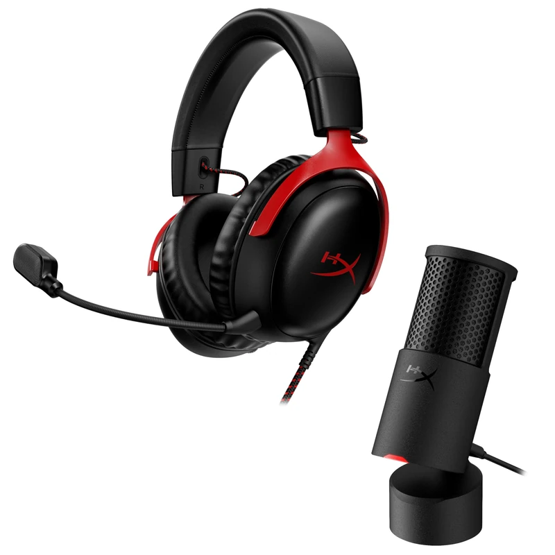 HyperX Cloud III Wired Gaming Headset + SoloCast 2 USB Microphone Bundle – Clear Chat & Immersive Audio for Gaming & Streaming (PC, PS5, PS4)