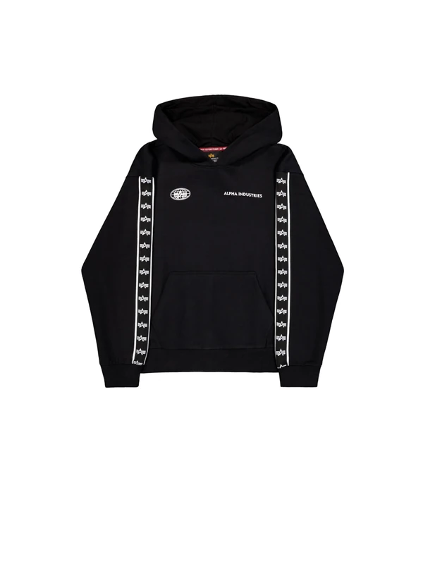 Alpha Industries Men's Logo Track Tape Hoodie, Black, S