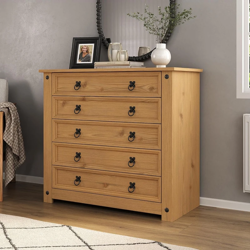 Mews Corona Chest of Drawers 5 Drawer Mexican Solid Pine Distressed Waxed Finish for Bedroom Country Rustic - Image 1
