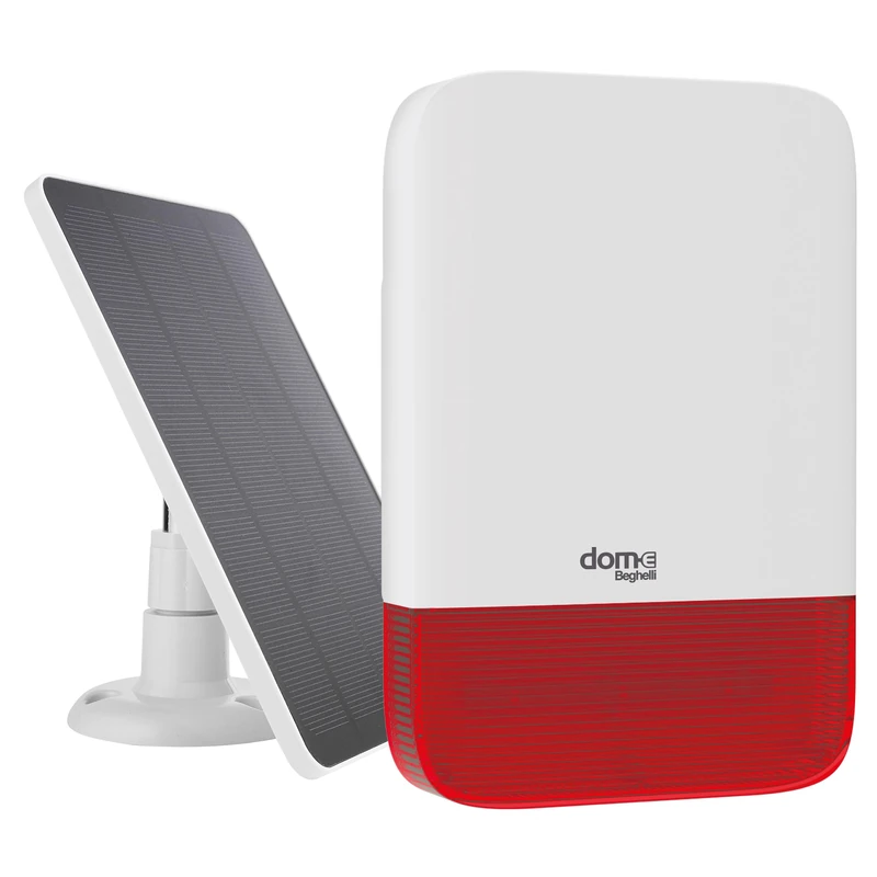 Beghelli - Dom-en Outdoor Siren, Wireless, Solar Power 10W and 230V Network, LoRa Technology, for Dom-e Central Code 60105, IP65, Light and Sound Signaling - Image 1