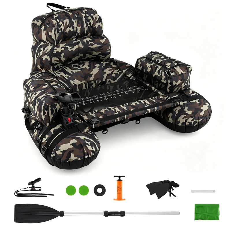 SPOTRAVEL Inflatable Fishing Float Tube (Camouflage, 110x108x64 cm)