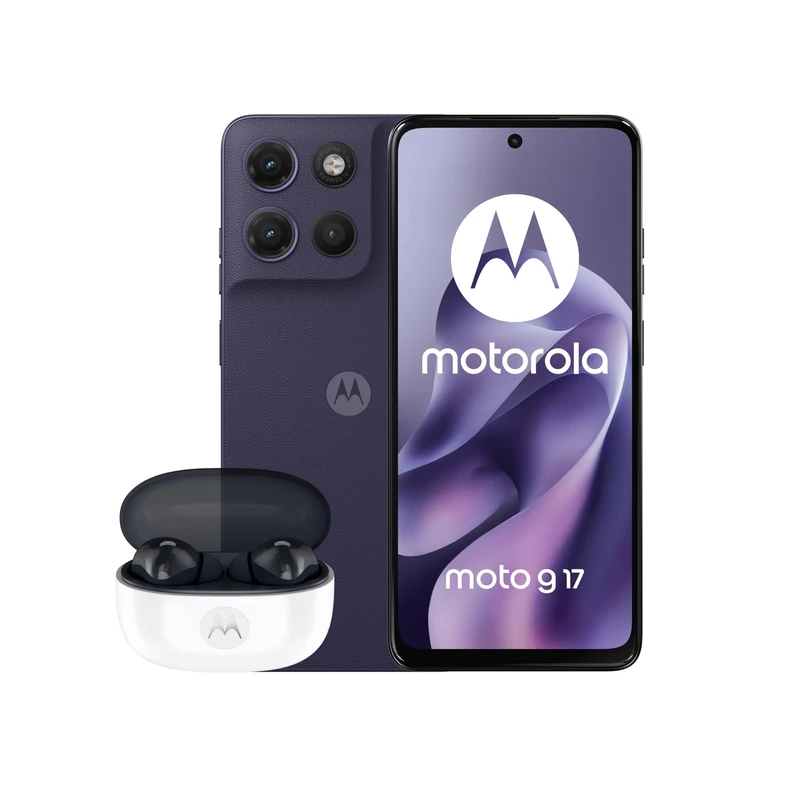 Moto g17 PANTONE Evening Blue 6.72" fhd+ lcd display 50mp sony lytia camera 5200mah battery ram boost with Co2 offset with moto buds 2