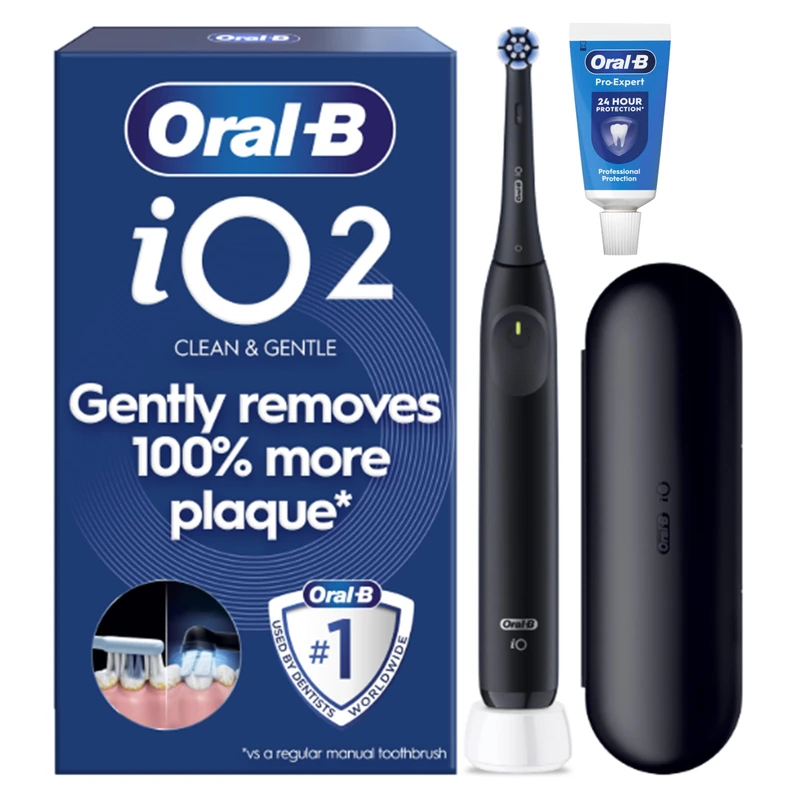 Oral-B iO 2 Electric Toothbrush | Night Black | 1 Brush Head | Up to 4 Weeks of Charge | Travel Case
