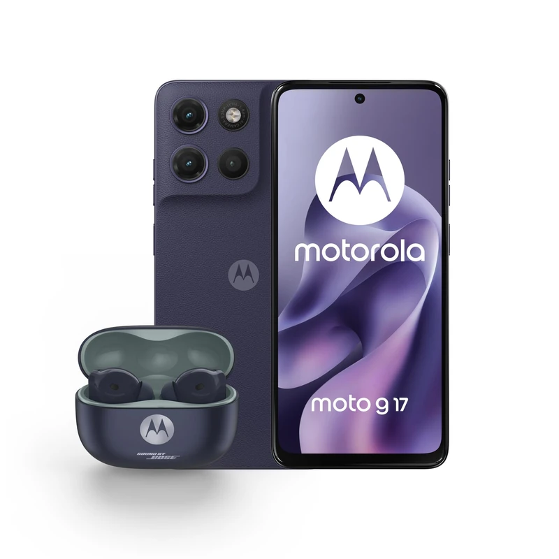 Moto g17 PANTONE Alaskan Blue 6.72" fhd+ lcd display 50mp sony lytia camera 5200mah battery ram boost with Co2 offset with moto tag 2 arabesque