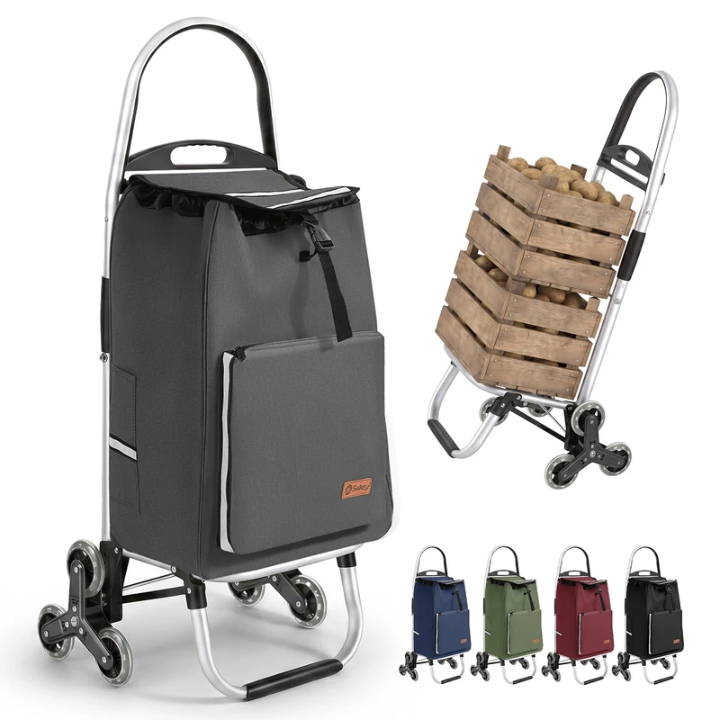 Sekey Shopping Trolley Stair Climber Foldable XXL Shopping Bag with Cooling Compartment, Aluminium Frame, 3 + 3 Wheels, Foldable Shopping Trolley, Shopping Trolley for Stairs and Everyday Life, Grey