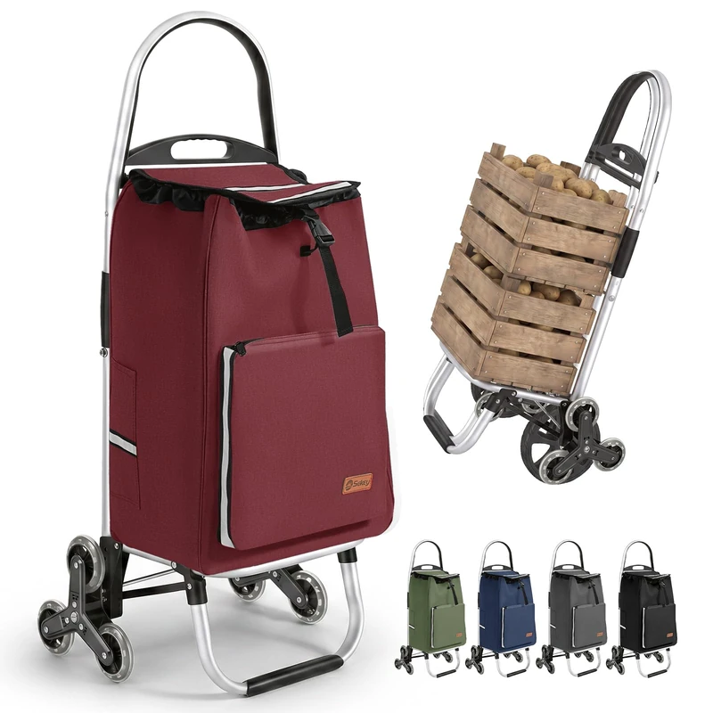 Sekey Shopping Trolley Stair Climber Foldable XXL Shopping Bag with Cooling Compartment, Aluminium Frame, 3 + 3 Wheels, Foldable Shopping Trolley, Shopping Trolley for Stairs and Everyday Life, Red