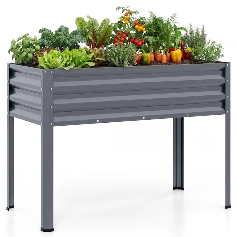 FANTASK Metal Raised Bed, 112 x 55 x 81 cm, Raised Planter with Drainage Holes, Planter up to 80 kg, Herb Bed for Vegetables, Fruit, Flowers, Herbs, Planter for Balcony, Garden (Grey) - Image 1