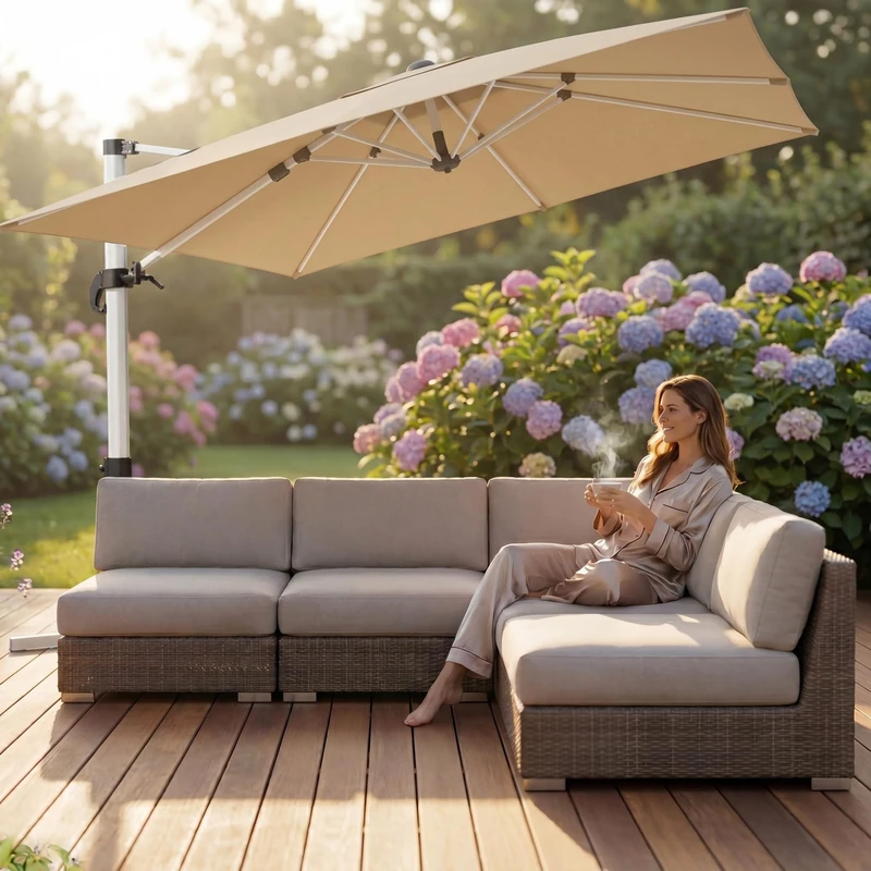JUMMICO 4x3m Rectangular Cantilever Garden Parasol with Crank Tilt, Aluminium Pole, 8 Ribs, 360° Rotation, UV Protection Waterproof, Outdoor Umbrella for Garden, Lawn, Terrace, Beige